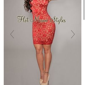 Sexy sexy lace red fitted midi dress